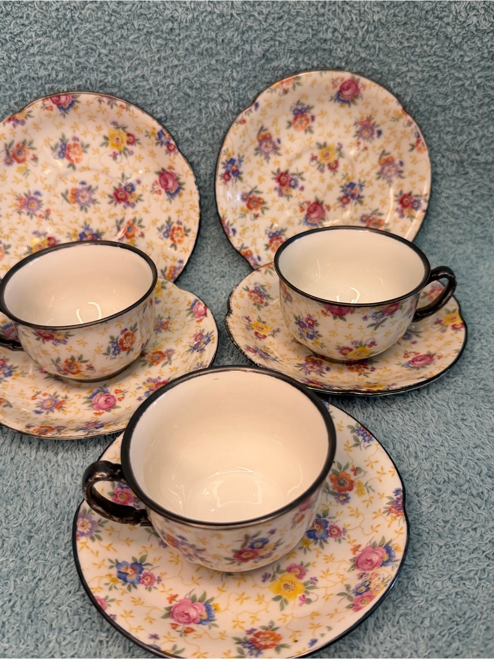 Vintage Rudolf Wachter Chintz Teacup Saucer Set Cottagecore Floral Whimsigoth